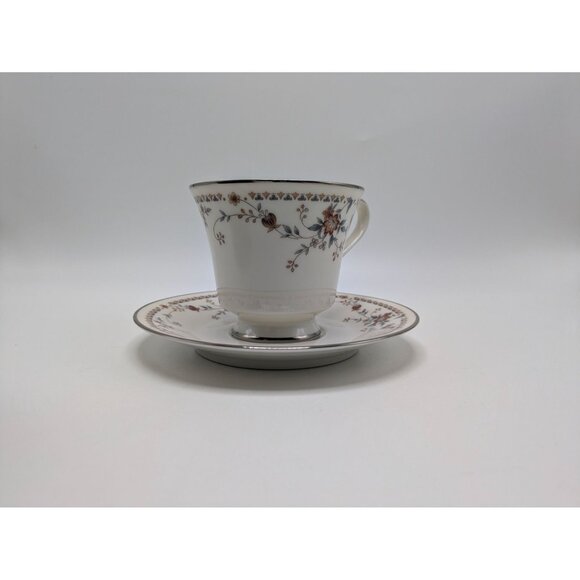 Adagio by Noritake Ivory 7237 Footed Cup Saucer Accented Formal Floral Vintage - Picture 11 of 17